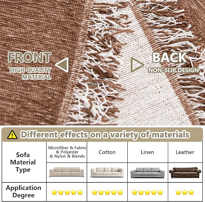 MYSKY HOME Oversized Armchair Couch Cover for 1 Cushion Couch, Washable Sofa Protector, Chair Couch Covers with Tassel Sofa Covers Sofa Throws Sofa Slipcovers Futon Cover for Pet, Kid, 71"X91", Camel