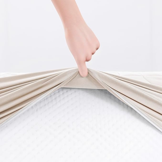 Hearth & Harbor 2 Pack Twin Size Quilted Fitted Mattress Pad Cover, 100% Waterproof Mattress Protectors, Deep Pocket Fitted Mattress Cover 8" - 21" (39" x 75", Beige Cream)