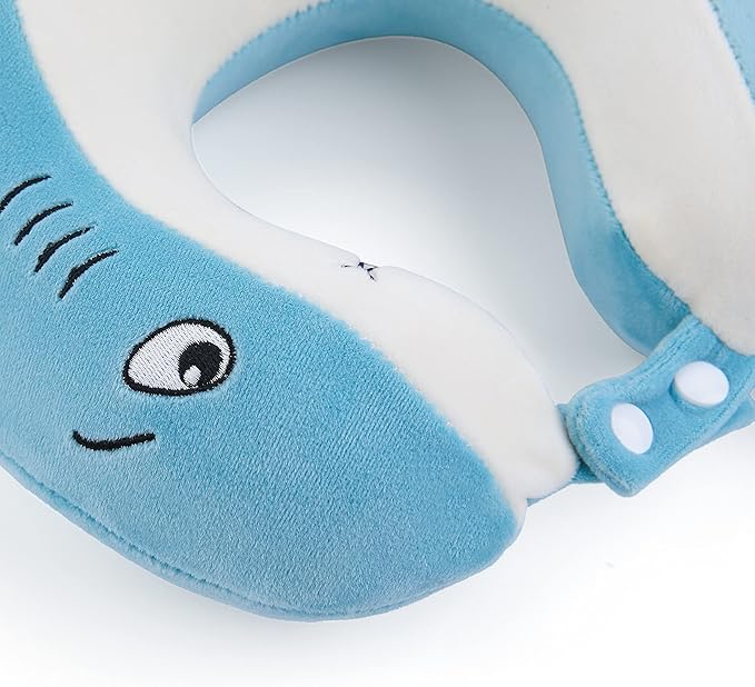 Niuniu Daddy Shark Kids Travel Neck Pillows for 3-8 Years Old, Soft Adjustable Memory Foam Neck Pillows for Plane, Car Seat, Traveling, Sleeping - Kids Road Trip Essentials for Boys Girls Presents