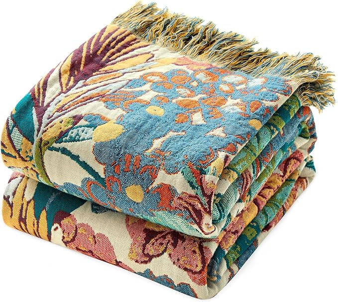 MSGKV Boho Throw Blanket for Bed Couch Twin Size Cotton Vine Blanket 60"x80" Couch Muslin Breathable Lightweight Farmhouse Blankets for All Seasons Home Decor