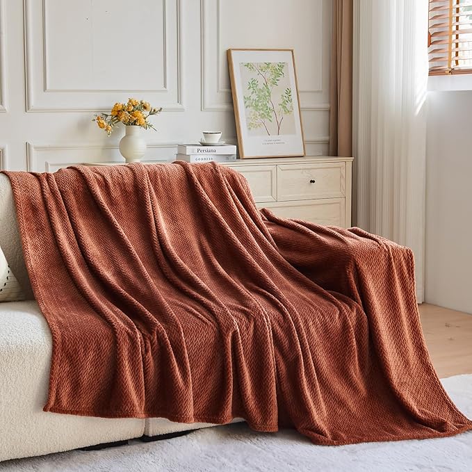 NEWCOSPLAY Super Soft King Blanket Coffee Premium Silky Flannel Fleece Leaves Pattern Lightweight Bed Blanket All Season Use (Coffee, King(90"x110"))