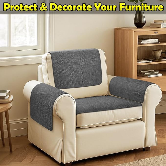 Couch Arm Covers, Waterproof Armrest Cover for Sofa, Armchair, Loveseat, Non-Slip Recliner Arm Cover, Sofa Arm Covers, Headrest Covers, Arm Chair Covers Set of 2 (Dark Gray, 24"×20")