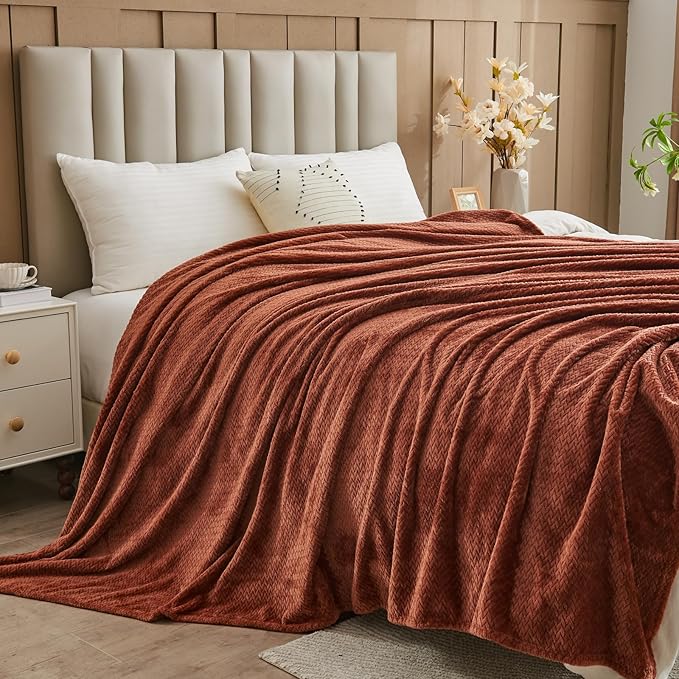 NEWCOSPLAY Super Soft Throw Blanket Coffee Premium Silky Flannel Fleece Leaves Pattern Lightweight Bed Blanket All Season Use (Coffee, Throw(50"x60"))