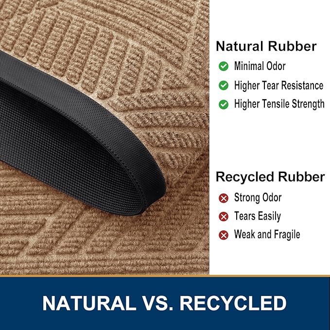 Smiry Front Door Mat Outside Entrance, Heavy Duty Sturdy Natural Rubber Doormat, Trap Dirt and Moisture, Easy Clean Low Profile Mats for Indoor Outdoor Entry, Irregular Triangle (59x24, Coffee)