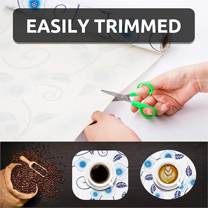 RAY STAR 12X120 Inch Shelf Liner for Kitchen Cabinets, Non-Adhesive Cabinet Liner Washable, PVC Drawer Liner for Dresser Non-Slip Bathroom (Blue Flower)(1 Roll)