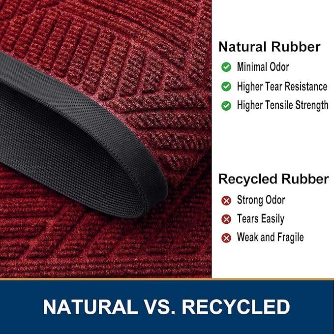 Smiry Front Door Mat Outside Entrance, Heavy Duty Sturdy Natural Rubber Doormat, Trap Dirt and Moisture, Easy Clean Low Profile Mats for Indoor Outdoor Entry, Irregular Triangle (29.5x17, Deep Red)