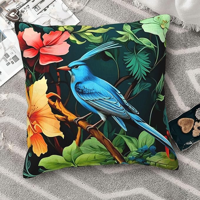 William Morris Bluebird and Flowers Design 18x18 inches Throw Pillow Covers Square Pillowcases Decor for Bed Couch Sofa Living Room Cushion Covers
