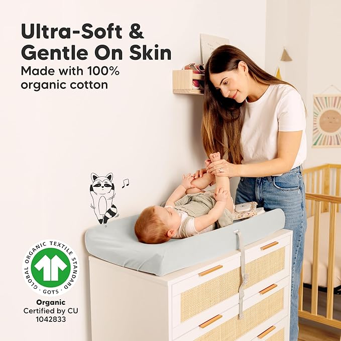 2-Pack Organic Changing Pad Covers for Girl,Boy, Neutral - 100% Cotton Changing Table Pad Cover,Soft Baby Nursery Diaper Changing Pad Sheets,Contour Changing Pads Liners,Change Pad Cover (French Gray)