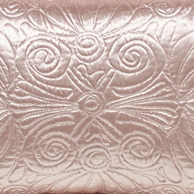 Touch of Class Portia Luxury Bedding | Posh Rose Quartz | Premier Quilted Polyester Satin | Hand Guided Machine Quilted Scroll Design 3 Piece Set: Cal King Oversized Bedspread and 2 King Shams