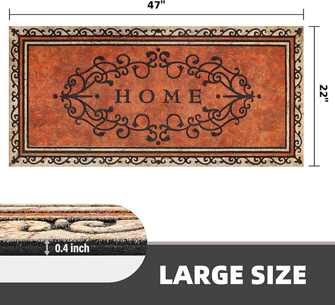 Large 47"x22" Heavy Duty Welcome Mat Outdoor with Non-Slip Rubber Backing - Durable Outdoor Door Mat for Front Door Entrance, Garage, Patio & High Traffic Areas（Home）