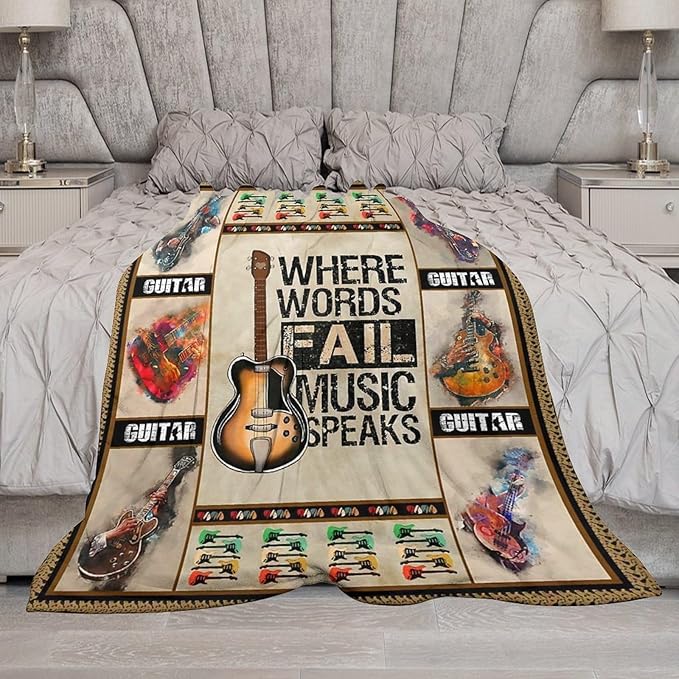 Guitar Blanket Guitar Gifts for Boys Men Music Throw Blanket for Kids Adults Soft Warm Cozy Fleece Blanket for Couch Sofa Bed 40"x50"