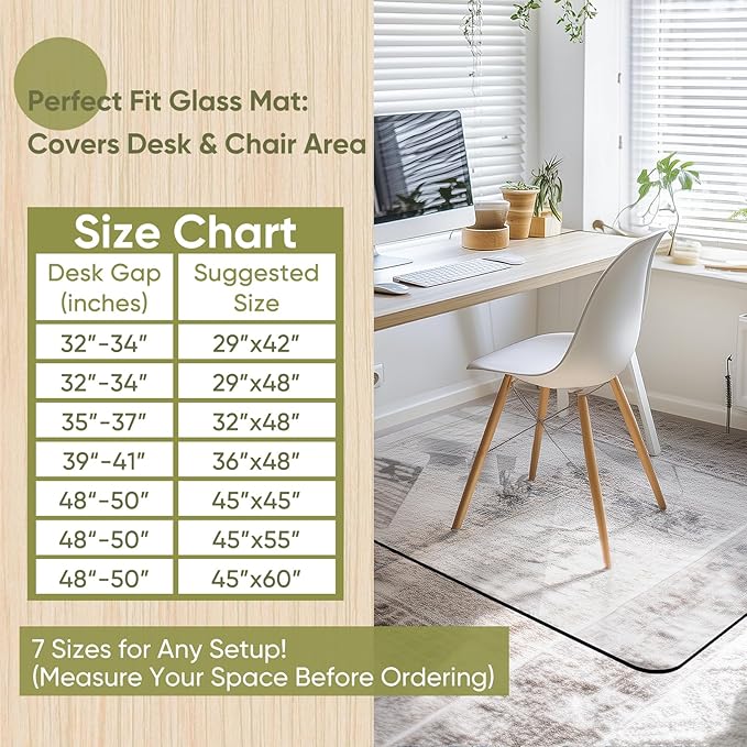 Office Chair Mat for Carpet & Hardwood, Upgraded 32" x 48" Dual Use Tempered Glass Chair Mat for Chair and Footrest Under Desk