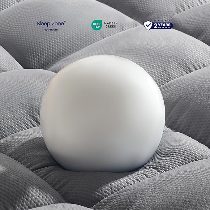 SLEEP ZONE Mattress Topper Full Size, Extra Thick Fitted Mattress Pad for Back Pain, Plush and Support Mattress Cover, Deep Pockets Mattress Protector, Hotel Quality (Grey, Full)