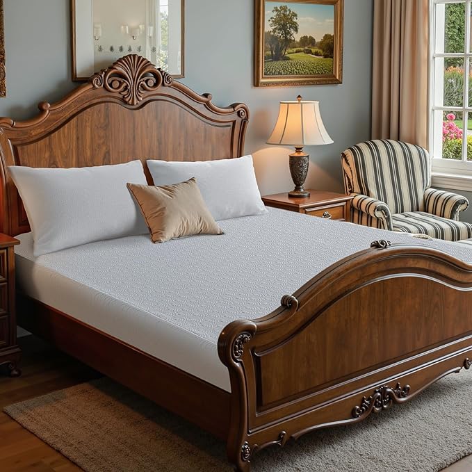 Waterproof Mattress Protector King Mattress Pad, Deep Stretchable Pocket Bed Cover, Machine Washable Soft Breathable Noiseless Mattress Protection for Household Guest Bedroom Home Hotel