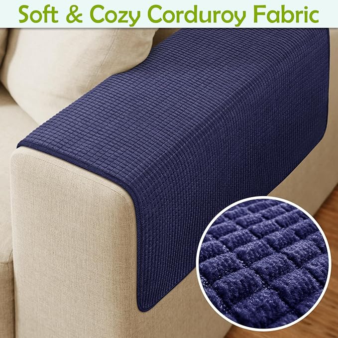Couch Arm Covers, Sofa Arm Covers, Waterproof Armrest Cover for Sofa, Armchair, Loveseat, Non-Slip Recliner Arm Cover, Sofas Headrest Cover, Arm Chair Covers Set of 2 (Navy Blue, 26"×26")