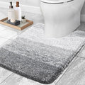 OLANLY Luxury Toilet Rugs U-Shaped 24x20, Extra Soft and Absorbent Microfiber Bathroom Rugs, Non-Slip Plush Shaggy Bath Mat, Machine Wash Dry, Contour Bathroom Mats for Toilet Base, Light Grey