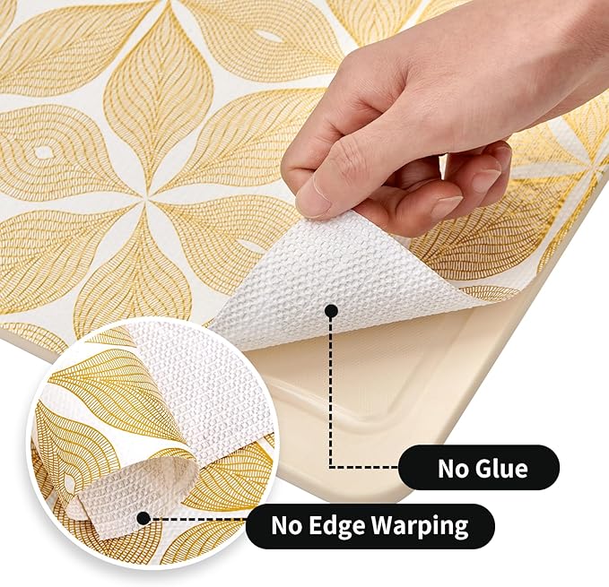 Shelf Liners for Kitchen Cabinets 12in x 30FT, Non Adhesive Cabinet Liner Strong Non-Slip Golden Leaf Drawer Liner, Easy to Clean for Shelf, Cabinet with Knife and Tape Measure
