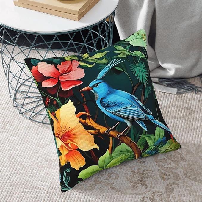 William Morris Bluebird and Flowers Design 18x18 inches Throw Pillow Covers Square Pillowcases Decor for Bed Couch Sofa Living Room Cushion Covers