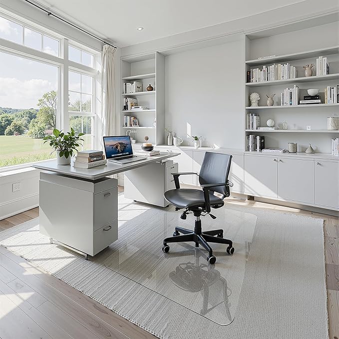 32" x 48" Tempered Glass Office Chair Mat for Carpet & Hardwood Floor, 1/6" Thick Clear Floor Protector Desk Chair Mat with Rounded and Polished Edges