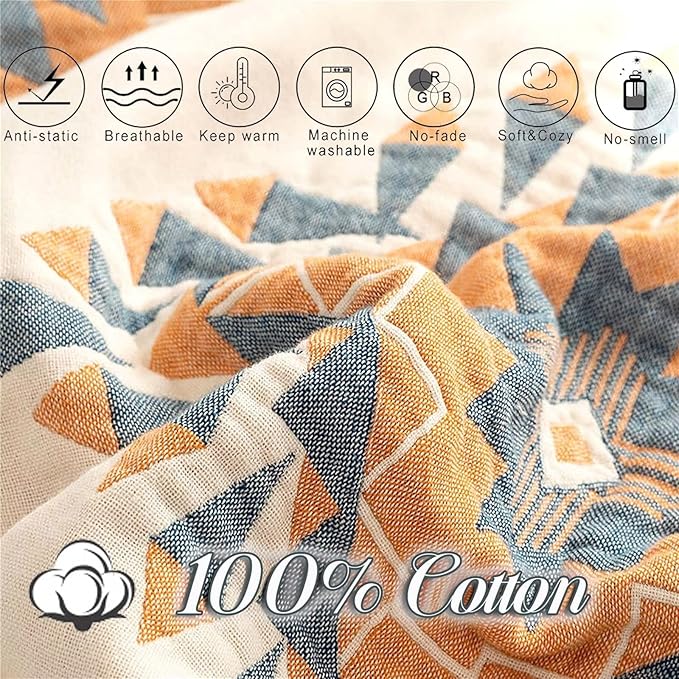MSGKV Fall Blankets Cotton Throw Blanket 60''x 80'' Muslin Blanket for Couch Bed Chair,Cozy Soft Bed Cotton Quilted Boho Quilts Blankets Gifts for Women