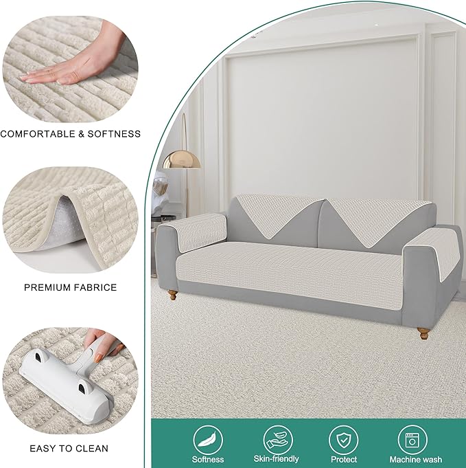 Foxdecor Couch Arm Covers Sofa Arm Covers, Arm Chair Covers Set of 2, Non-Slip Chair Arm Covers, Arm Rest Cover for Sofa, Armchair Slipcovers Couch Protector (Cream 18x28 inch)