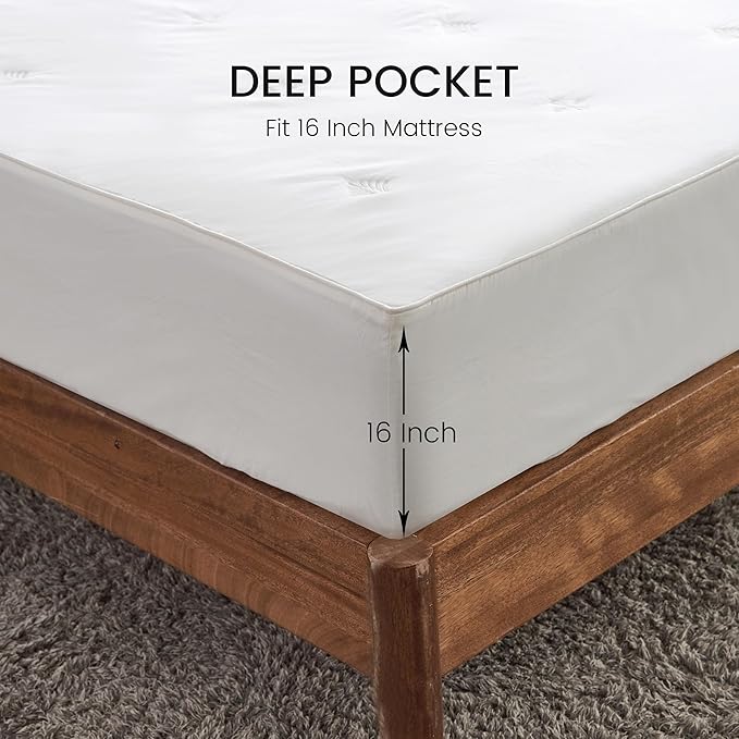 Simple&Opulence Cooling Quilted Mattress Pad – Fitted Sheet Mattress Protector Cover with Elastic Corners, Soft & Breathable, 16 Inch Deep Pocket (Cream Khaki,Twin)