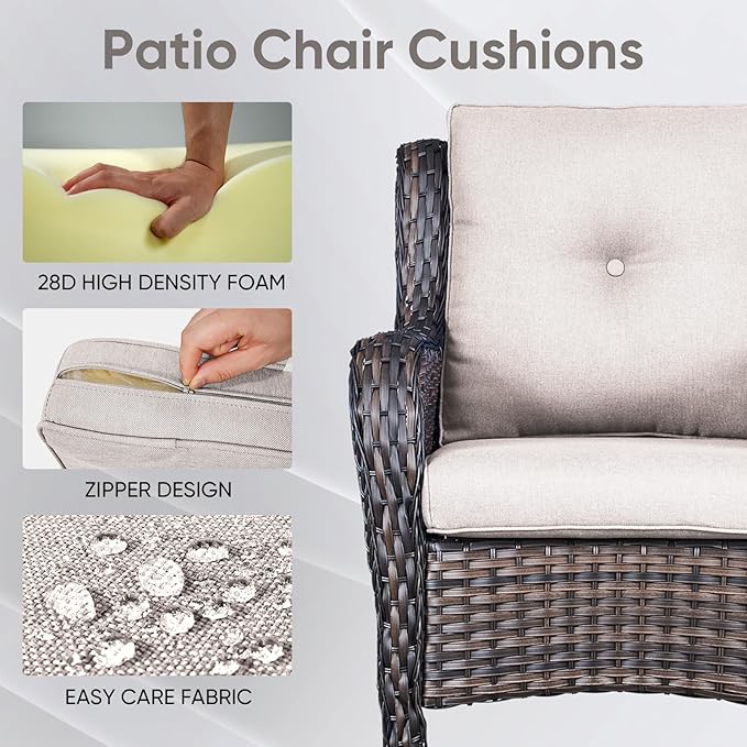 7-Piece Outdoor Patio Cushion Set - Fade & Water Resistant with Removable Olefin Cover, 22x24x4 Inch Memory Foam Cushions for Wicker Sectional Sofa – Beige/Buckle