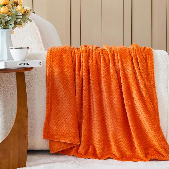 NEWCOSPLAY Super Soft Throw Blanket Orange Premium Silky Flannel Fleece Leaves Pattern Lightweight Bed Blanket All Season Use (Orange, Throw(50"x60"))