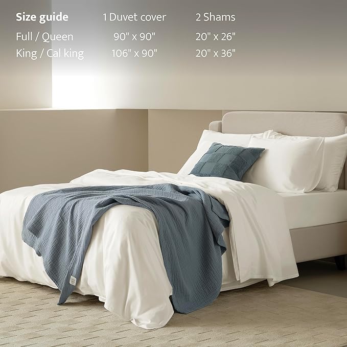 Double Stitch Cotton Tencel Duvet Cover - King Size Comforter Cover, Luxury & Soft Eucalyptus Lyocell Bedding Set for Hot Sleepers, Cooling, Smooth & Breathable, Button Closure, Cream, 106"x90"