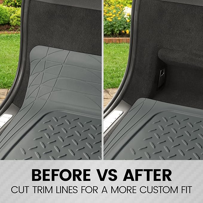 BDK Heavy Duty Rubber Cargo Mat Liner - All-Weather Trunk Protection, Trim-to-Fit Design for Cars, SUVs, Vans & Trucks - Non-Slip, Waterproof, Durable Cargo Floor Liner - 46" x 56.75" x 0.25" - Gray