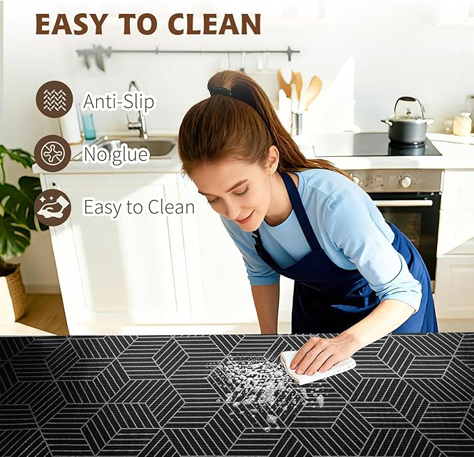 Shelf Liners for Kitchen Cabinets 17.3in x 20FT, Non Adhesive Cabinet Liner Strong Non-Slip Black and Silver Geometric Drawer Liner, Easy to Clean for Cabinet with Knife and Tape Measure