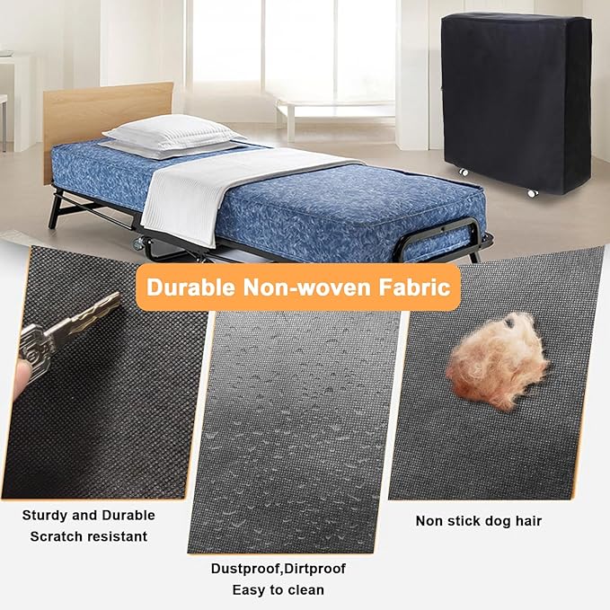 Rollaway Bed Cover 39.5"x15.5"x45.2" Dustproof and Waterproof Folding Bed Storage Cover Large Camping Cots Cover, Easy on and Off, Black