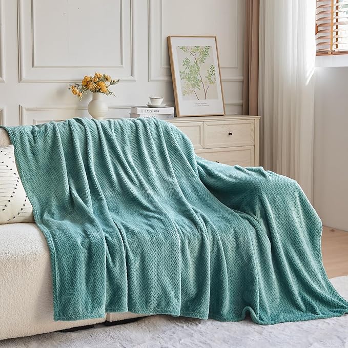 NEWCOSPLAY Super Soft Twin Blanket Light Teal Premium Silky Flannel Fleece Leaves Pattern Lightweight Bed Blanket All Season Use (Light Teal, Twin(60"x80"))