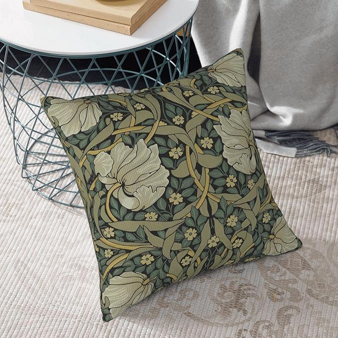 William Morris Green Vintage Floral Pimpernel Design 18x18 inches Throw Pillow Covers Square Pillowcases Decor for Bed Couch Sofa Living Room Cushion Covers