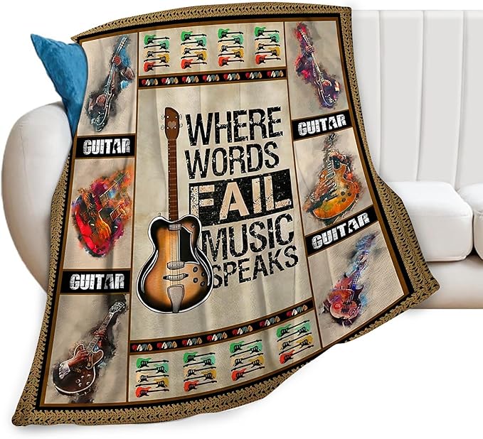 Guitar Blanket Guitar Gifts for Boys Men Music Throw Blanket for Kids Adults Soft Warm Cozy Fleece Blanket for Couch Sofa Bed 40"x50"