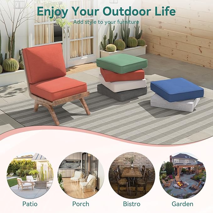 Outdoor Chair Cushions 23" x 24" x 4", Patio Deep Seat Replacement Cushions Set with Zippered Removable Cover, Weather-Resistant Olefin Fabric for Garden Chair Sofa Couch, Set of 2, Red
