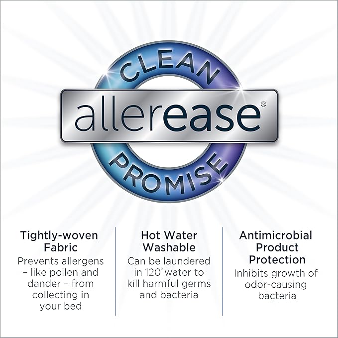 AllerEase Waterproof Mattress Protector Stain Protection Queen Size Allergen Barrier Hot Water Washable Machine Washable Durable Zippered Knit Mattress Cover Stretch Corners (White)