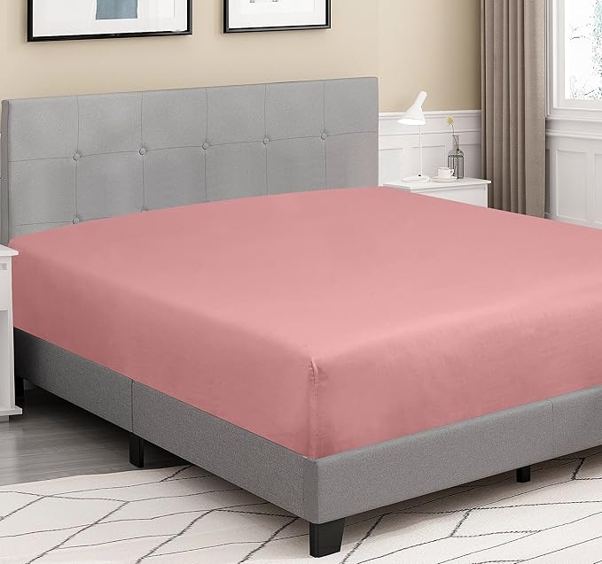 ROYALE LINENS 300 Thread Count 100% Long Staple Combed Cotton Fitted Sheet Twin XL - Super Soft Deep Pocket Bottom Sheet - Fitted Sheets Only - Elastic Sheets (Twin XL, Pink)