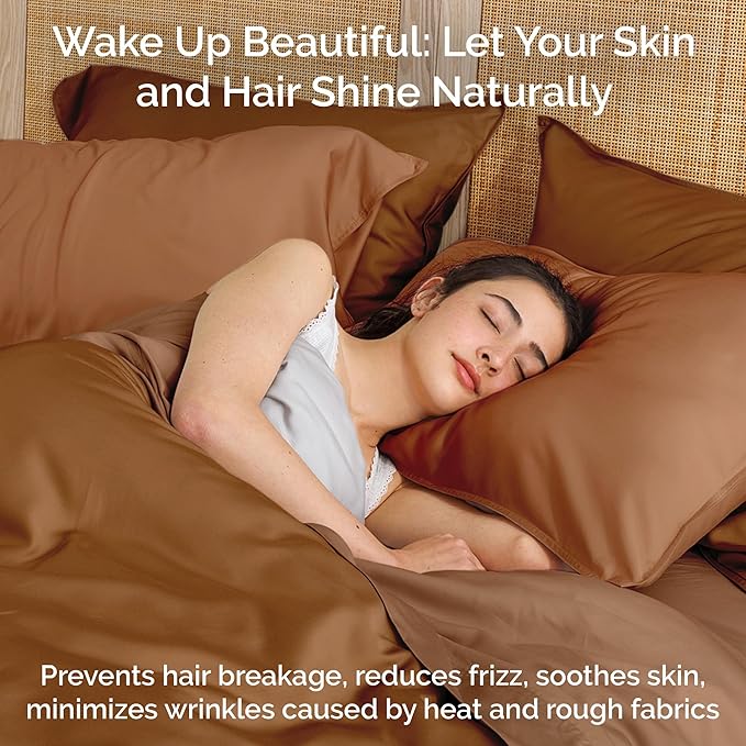 Duvet Cover Set - 100% Viscose Derived from Bamboo Duvet Cover Queen Size, 3 PC Luxury Cooling Duvet Cover for Hot Sleepers, Buttery Soft Comforter Cover & 2 PC Queen Pillowcases, Almond