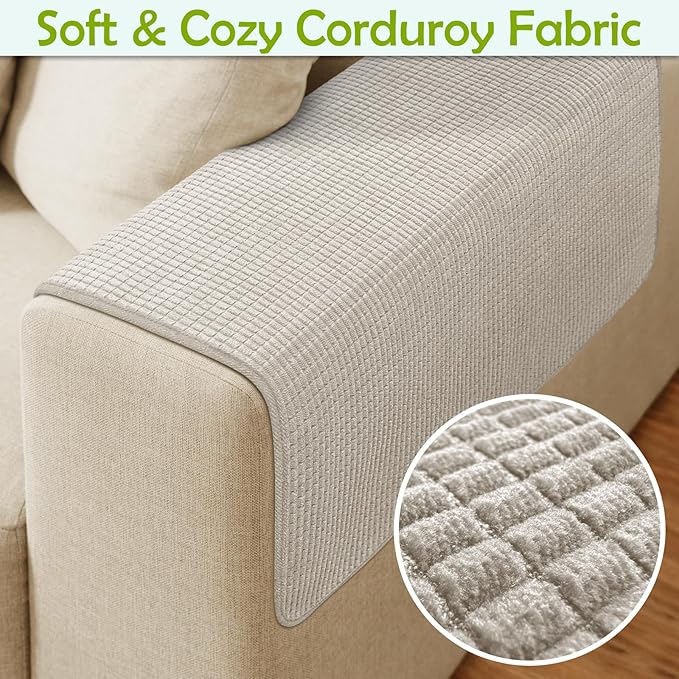 Couch Arm Covers, Sofa Arm Covers, Waterproof Armrest Cover for Sofa, Armchair, Loveseat, Non-Slip Recliner Arm Cover, Sofas Headrest Cover, Arm Chair Covers Set of 2 (Taupe, 26"×26")
