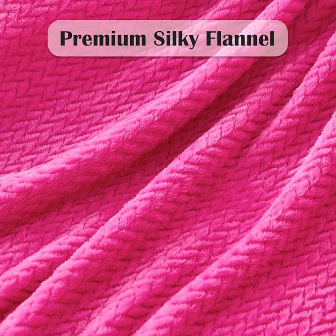 NEWCOSPLAY Super Soft King Blanket Hot Pink Premium Silky Flannel Fleece Leaves Pattern Lightweight Bed Blanket All Season Use (Hot Pink, King(90"x110"))