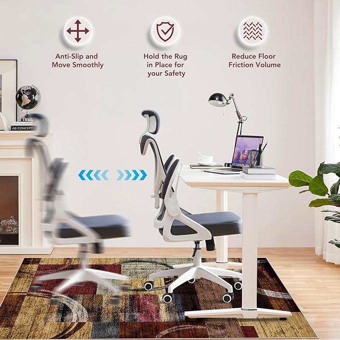 Office Chair Mat for Hardwood Floor&Tile Floor,48"X 60" Heavy Duty Desk Chair Mat for Hard Floors,Under Desk Rug for Rolling Computer Chair,Anti Slip,Low Pile Carpet Floor-Geo Multi