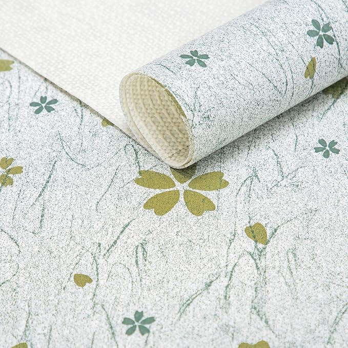 RAY STAR 12X120 Inch Shelf Liner for Kitchen Cabinets, Non-Adhesive Cabinet Liner Washable, PVC Drawer Liner for Dresser Non-Slip Bathroom (Green-Floral)(5 Roll)