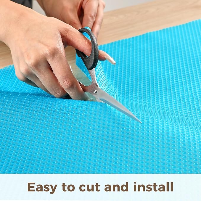 100% EVA Shelf Liner for Kitchen Cabinet, 12" x 240" Drawer Liners Non Adhesive Non Slip Waterproof Plastic Paper, Dresser Pantry Bathroom Refrigerator Protector, Blue