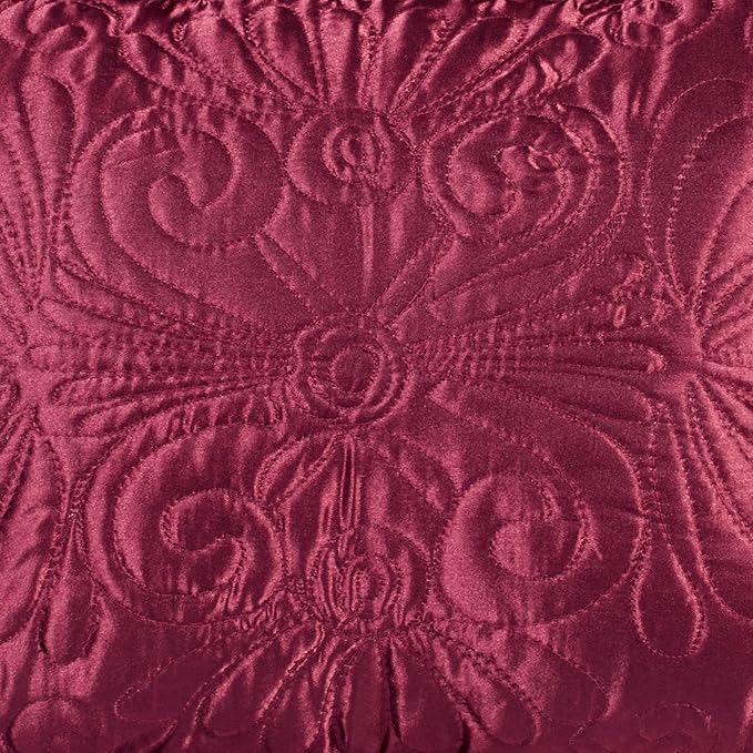Touch of Class Portia Luxury Bedding | Rich Ruby Red | Premier Quilted Polyester Satin | Romantic Hand Guided Machine Quilted Scroll Design 3 Piece Set with Queen Bedspread and 2 Standard Shams