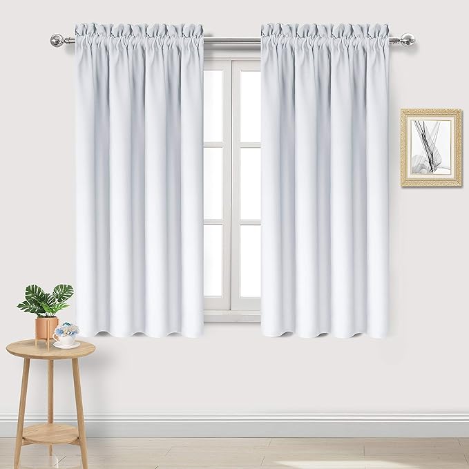 DWCN Greyish White Blackout Curtains for Bedroom – Rod Pocket Thermal Insulated Energy Saving Drapes for Living Room and Bedroom, W 38 x L 54 Inch, 2 Panels