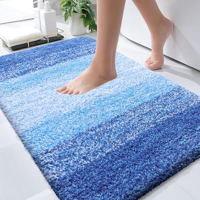 OLANLY Bathroom Rugs Mat 36x24, Extra Soft Absorbent Microfiber Bath Rugs, Rubber Backing, Quick Dry, Washable Bath Mats for Bathroom Floor, Tub and Shower, Home Decor Accessories, Light Royal Blue