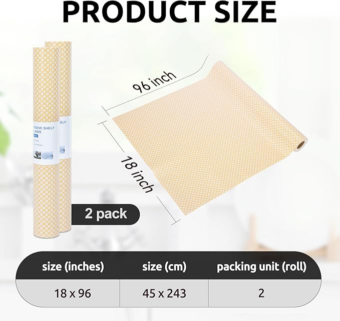 RAY STAR 18X96 Inch Shelf Liner for Kitchen Cabinets, Non-Adhesive Cabinet Liner Washable, PVC Drawer Liner for Dresser Non-Slip Bathroom (Yellow Circle)(2 Roll)
