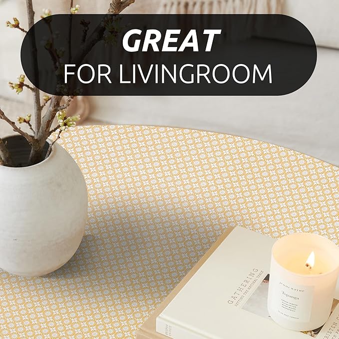 RAY STAR 12X120 Inch Shelf Liner for Kitchen Cabinets, Non-Adhesive Cabinet Liner Washable, PVC Drawer Liner for Dresser Non-Slip Bathroom (Yellow Circle)(2 Roll)