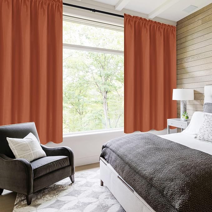 DWCN Blackout Curtains Thermal Insulated, Energy Saving & Noise Reducing Bedroom and Living Room Curtains, Burnt Ochre, W 42x L 45 Inch, Set of 2 Rod Pocket Curtain Panels